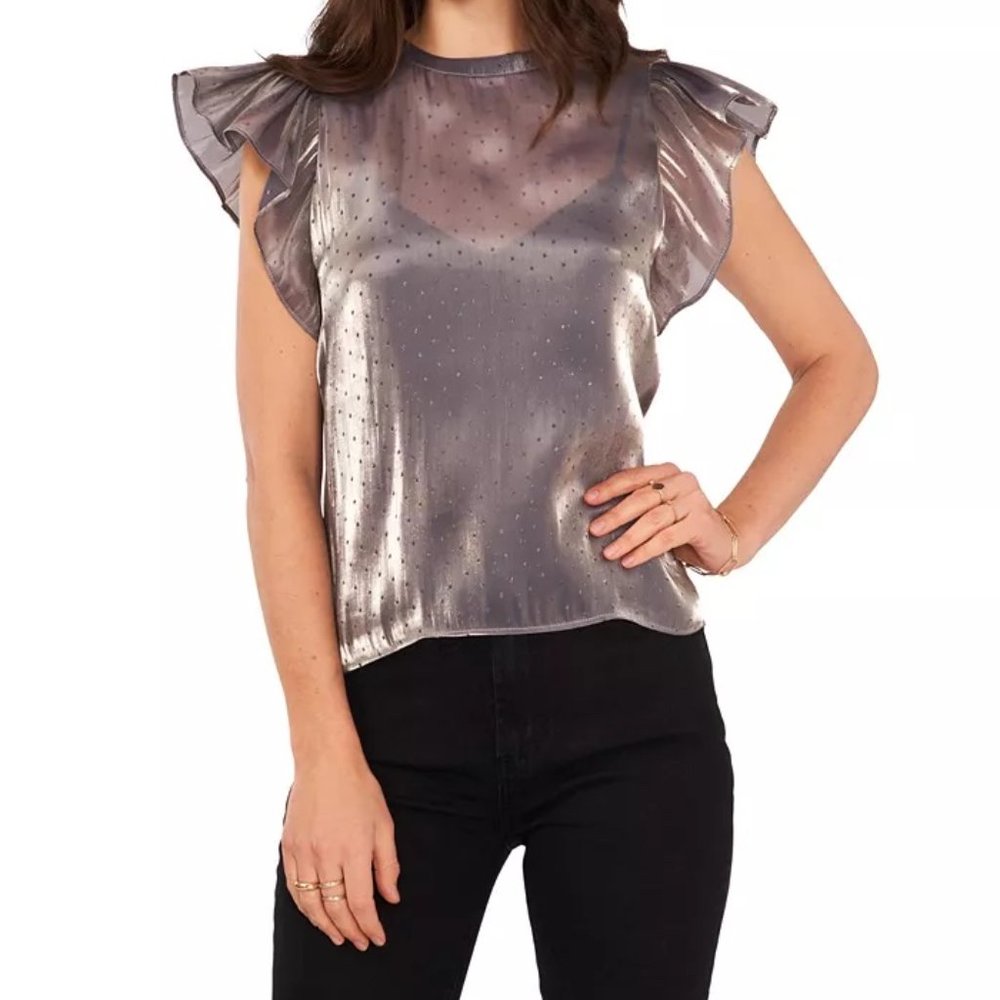 NWT S 1.STATE Short Flutter Sleeve Crew Neck Blouse